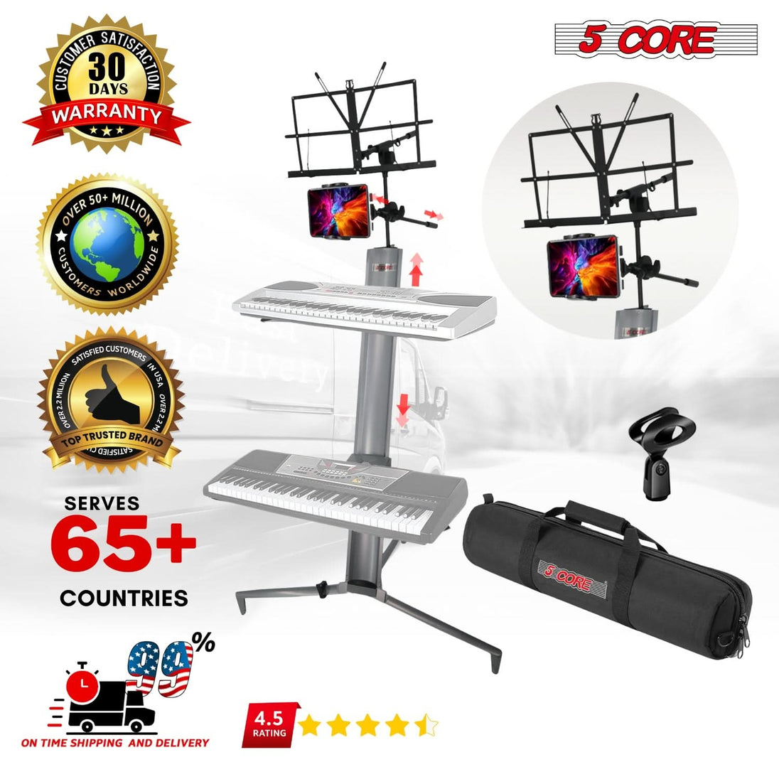 Electric piano stand from 5Core with Z style frame and mobility design