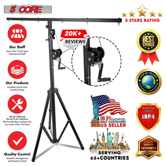 Multi-light mounting 5Core DJ stand with secure locking mechanism