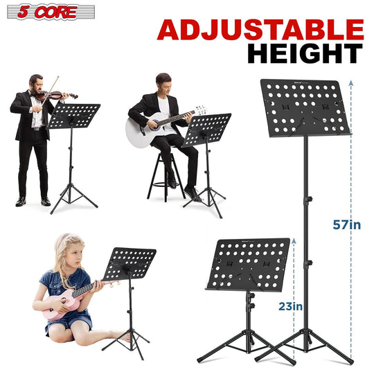 Adjustable black tripod music stand 5Core folding note holder
