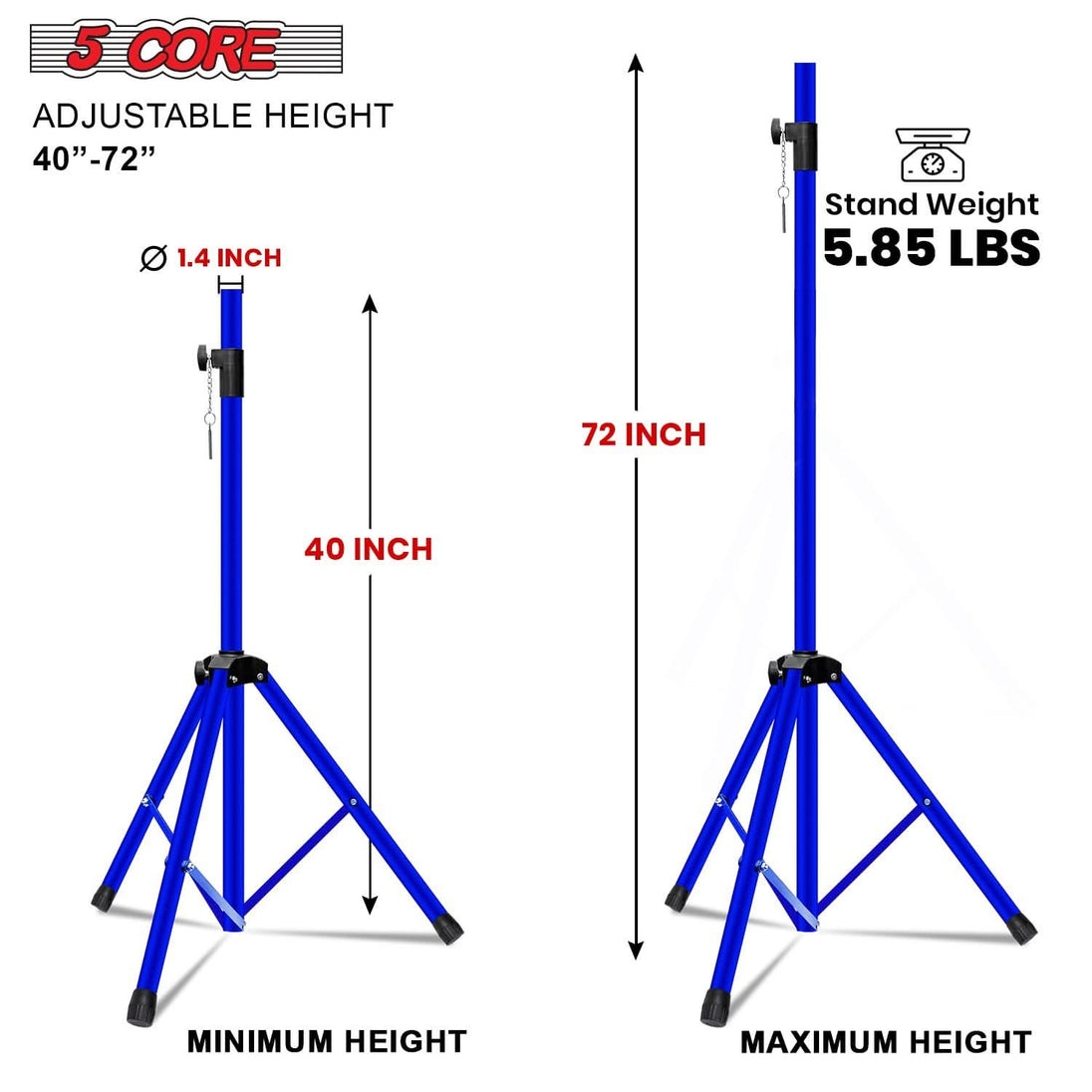 Adjustable 72 inch blue DJ speaker tripod stand by 5Core for studio monitors