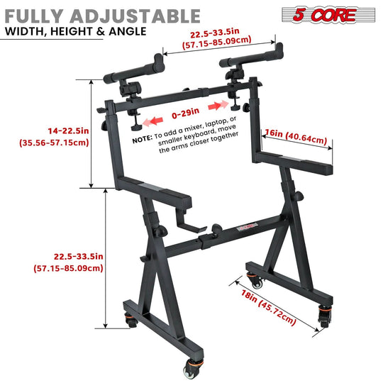 5Core Z style 2-tier keyboard stand, adjustable electric piano riser holder, with wheels