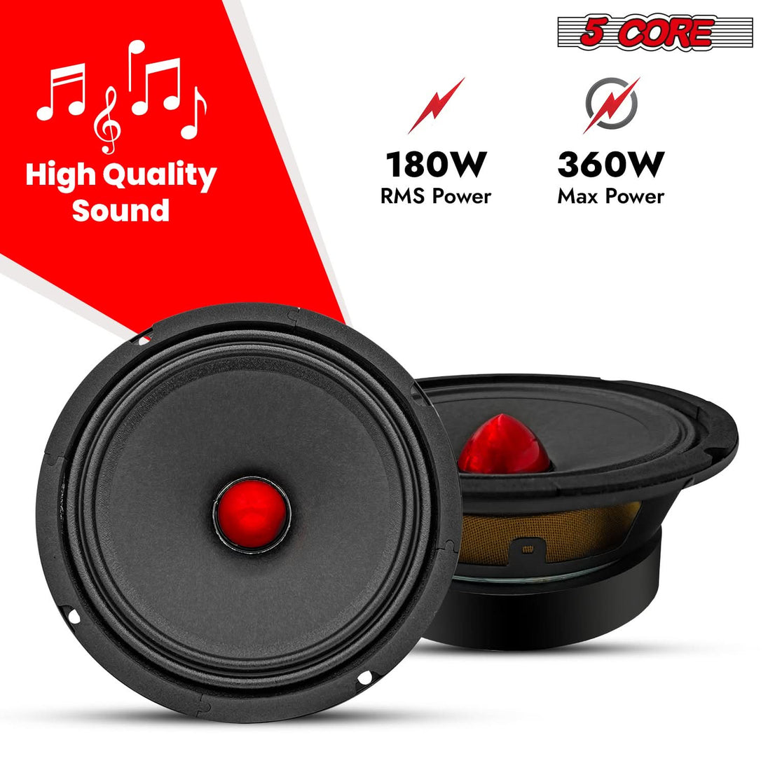Dual 6.5 inch midrange speakers with 4 Ohm impedance and aluminum frame