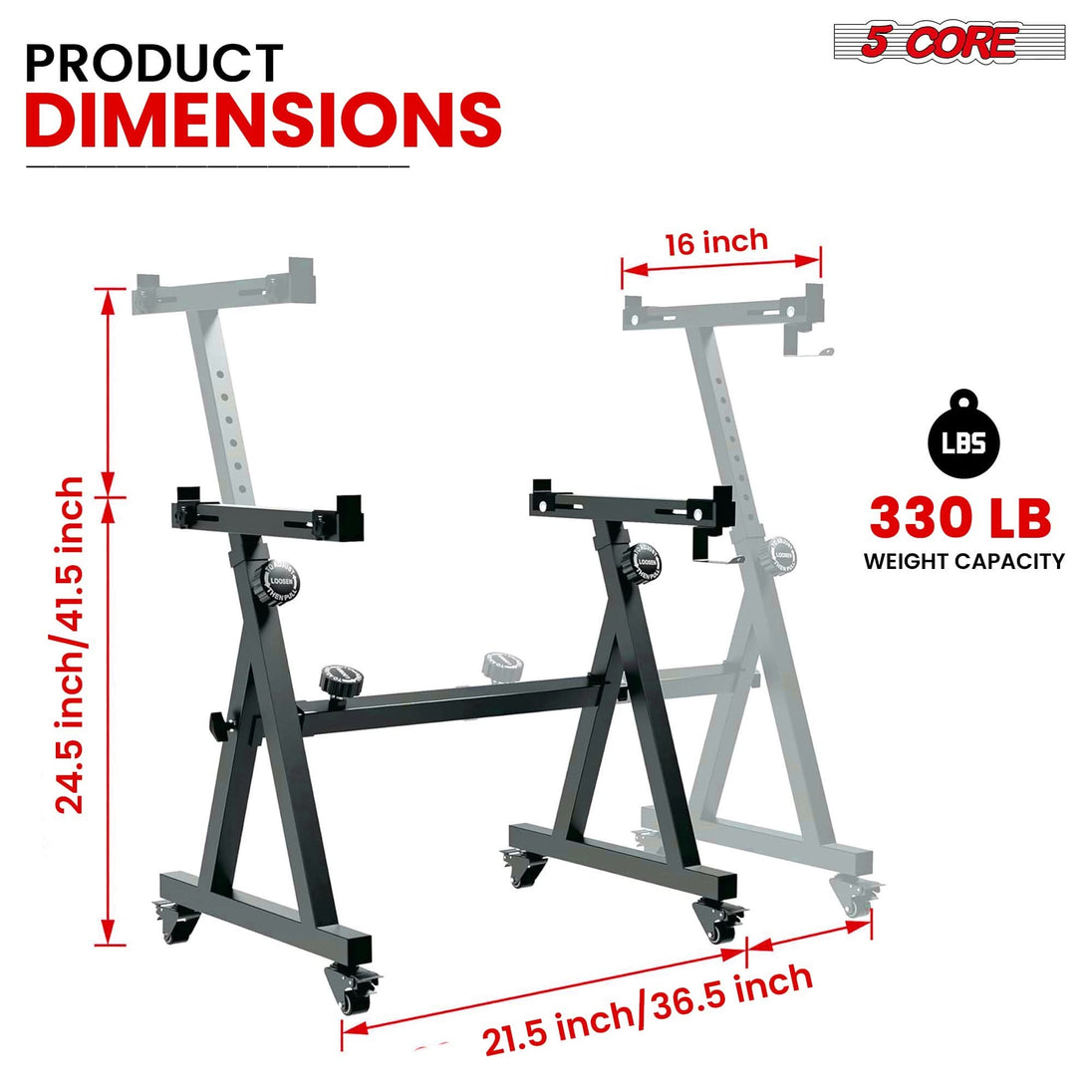 5Core adjustable keyboard stand, Z style sturdy electric piano riser holder with wheels, black finish