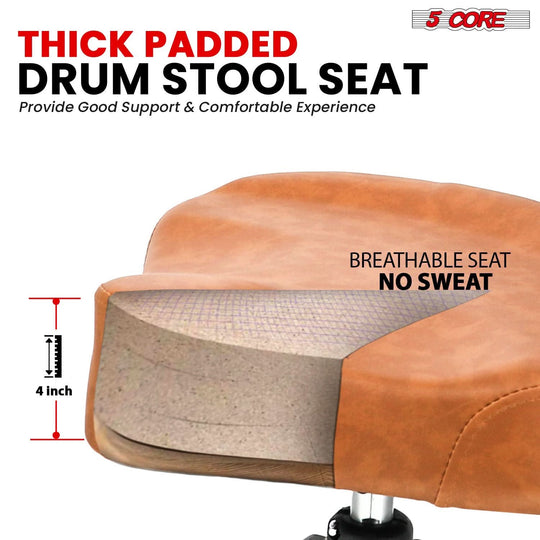 5Core padded drum throne guitar stool with backrest for adults and kids in brown