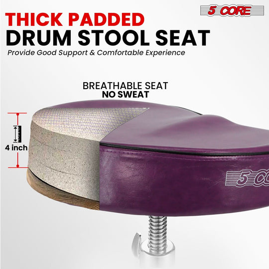 Ergonomic 5Core drummer stool with saddle-style cushion for extra comfort