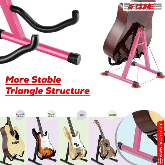 Stylish pink floor stand for bass and electric guitars