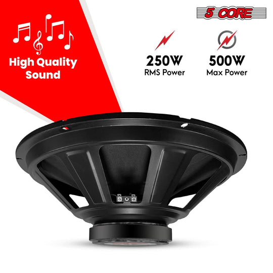 Powerful full-range replacement DJ woofer by 5Core, 15-inch size