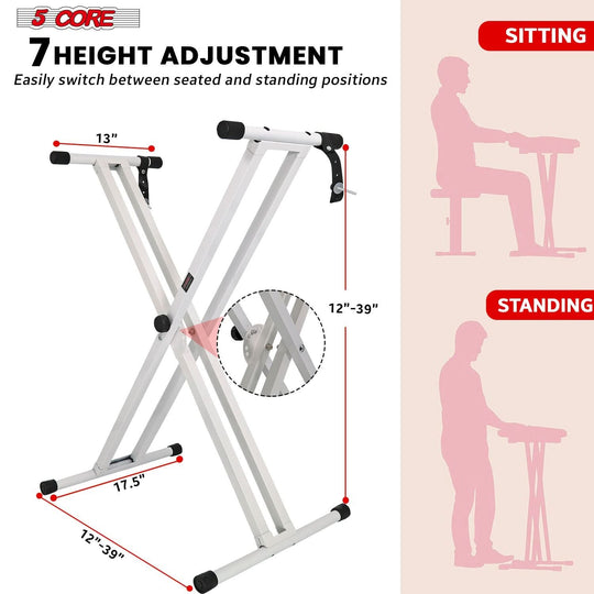 White adjustable piano riser with double X design by 5Core