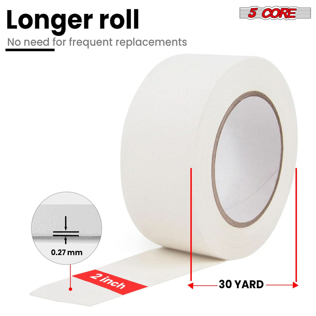5 Core Gaffers Tape 2" 30 Yards 4Pcs Professional White Pro Gaff Tape Non Reflective Water Resistant
