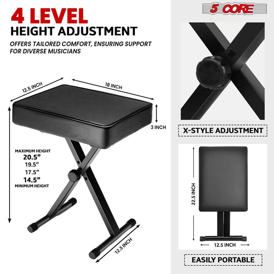BLUE 5Core double X keyboard riser with black adjustable bench