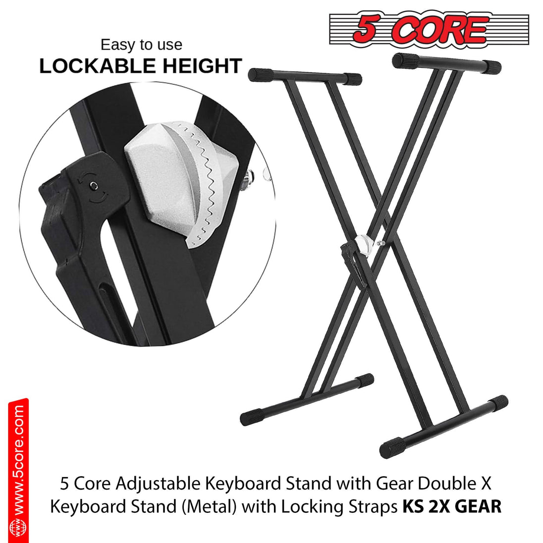 5Core double X style piano riser stand with adjustable height and keyboard bench