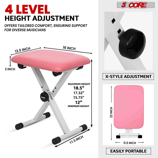 Close-up of 5Core adjustable X-style stand and padded bench