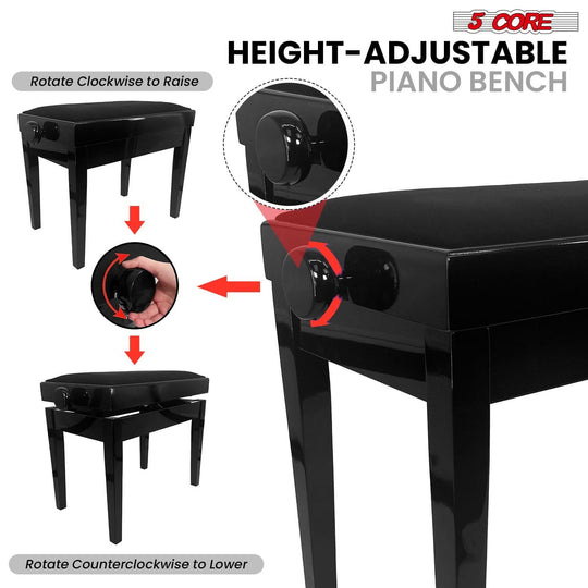 Comfortable 5 Core piano bench designed for long practice sessions