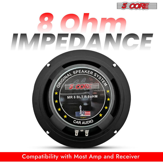 Dual 8 inch midrange subwoofers optimized for clear and balanced output