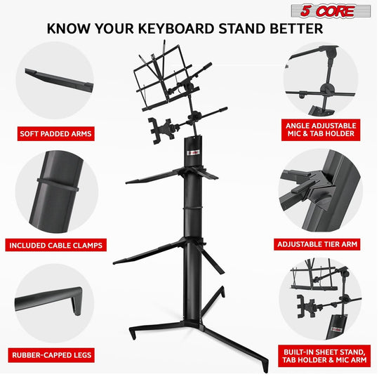Adjustable electric keyboard holder with strong metal build from 5Core