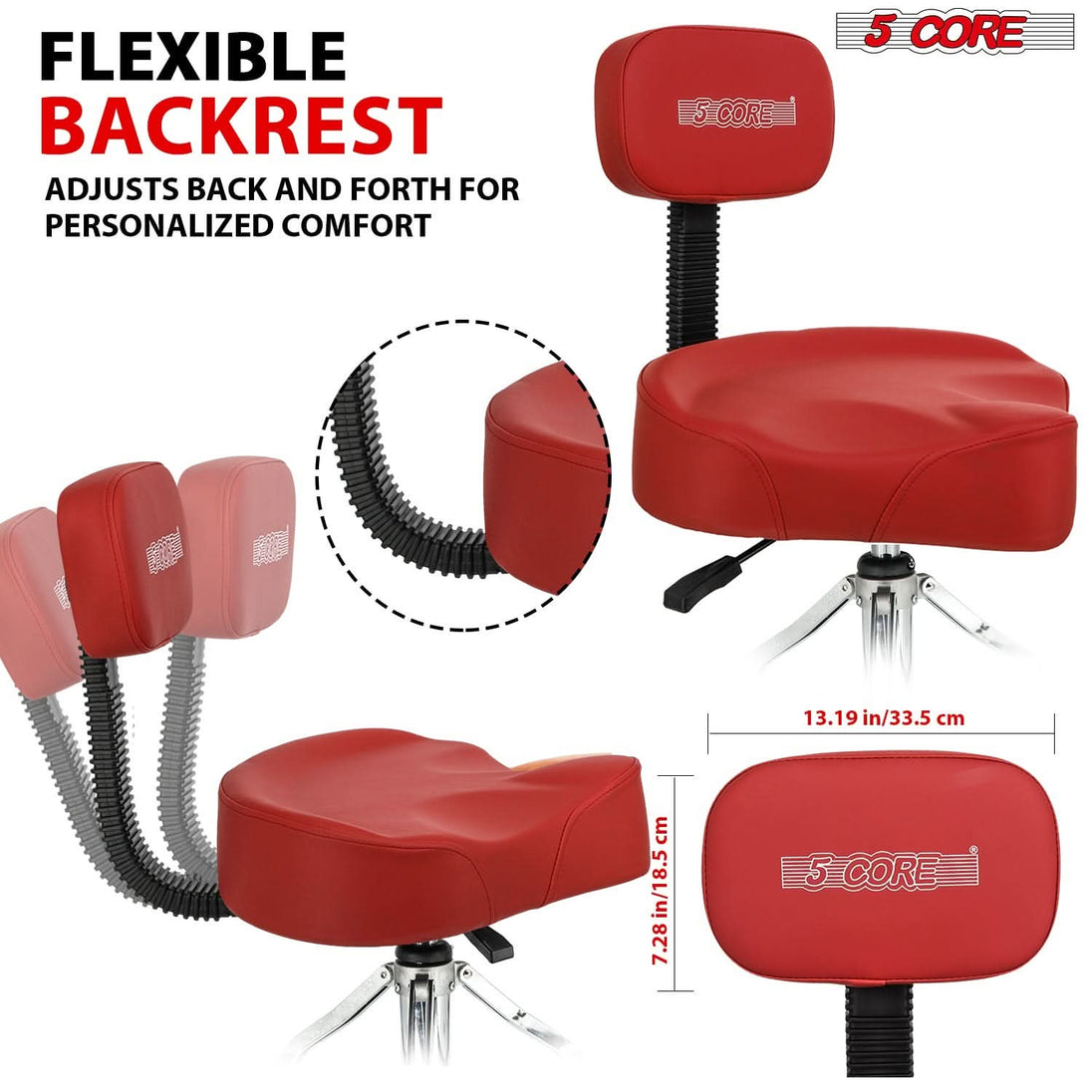 Drum seat with back support red padded stool by 5Core