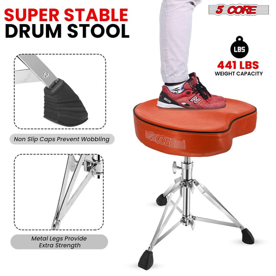 Adjustable saddle drum throne with soft cushion