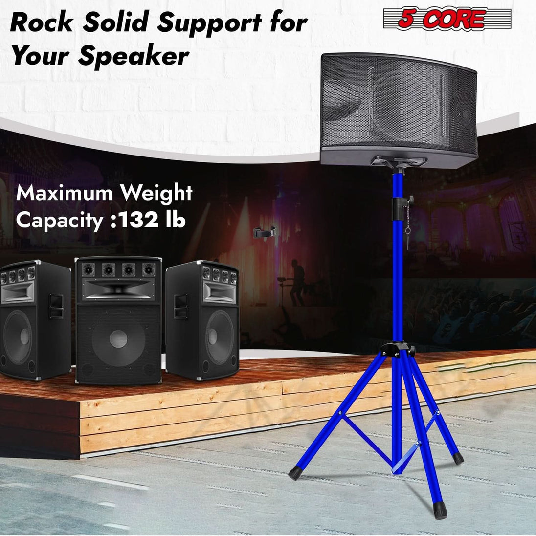 Heavy-duty 5Core blue speaker stand with stable tripod base