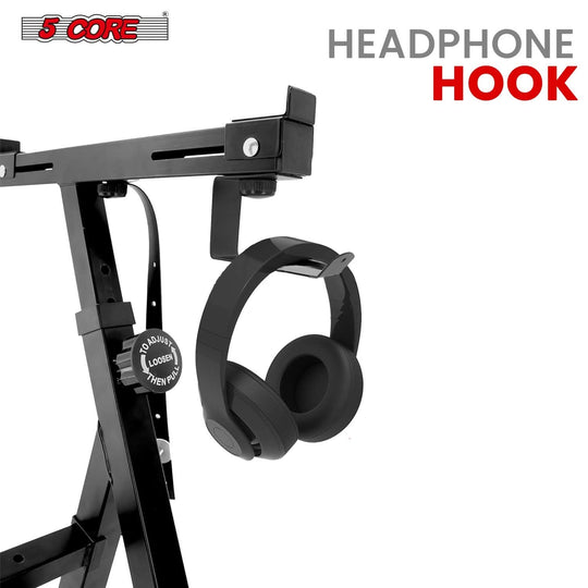 5Core black keyboard stand, Z style, adjustable electric piano riser with sturdy build and wheels
