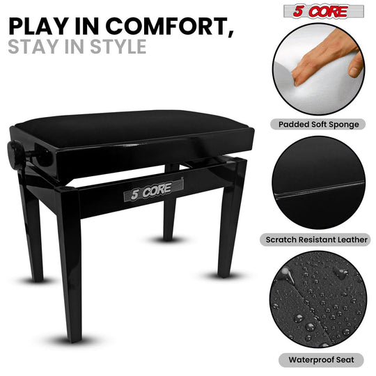 Keyboard bench with solid wood top and heavy duty adjustable legs