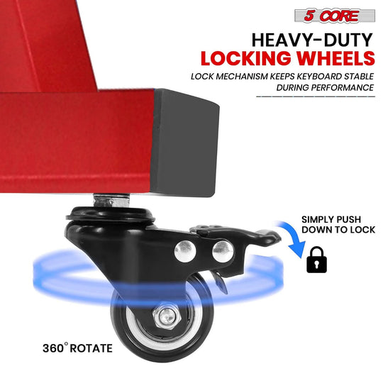 Keyboard stand red with wheels Z frame adjustable 5Core