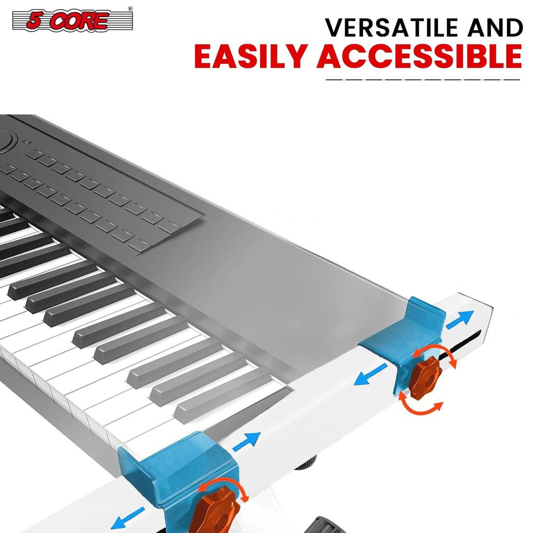 Z style white piano riser with wheels 5Core adjustable holder