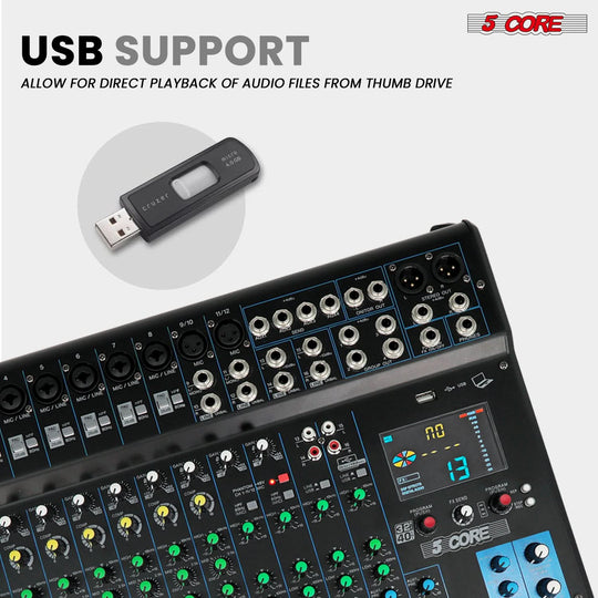 Versatile 5Core DJ console with multiple input and output options