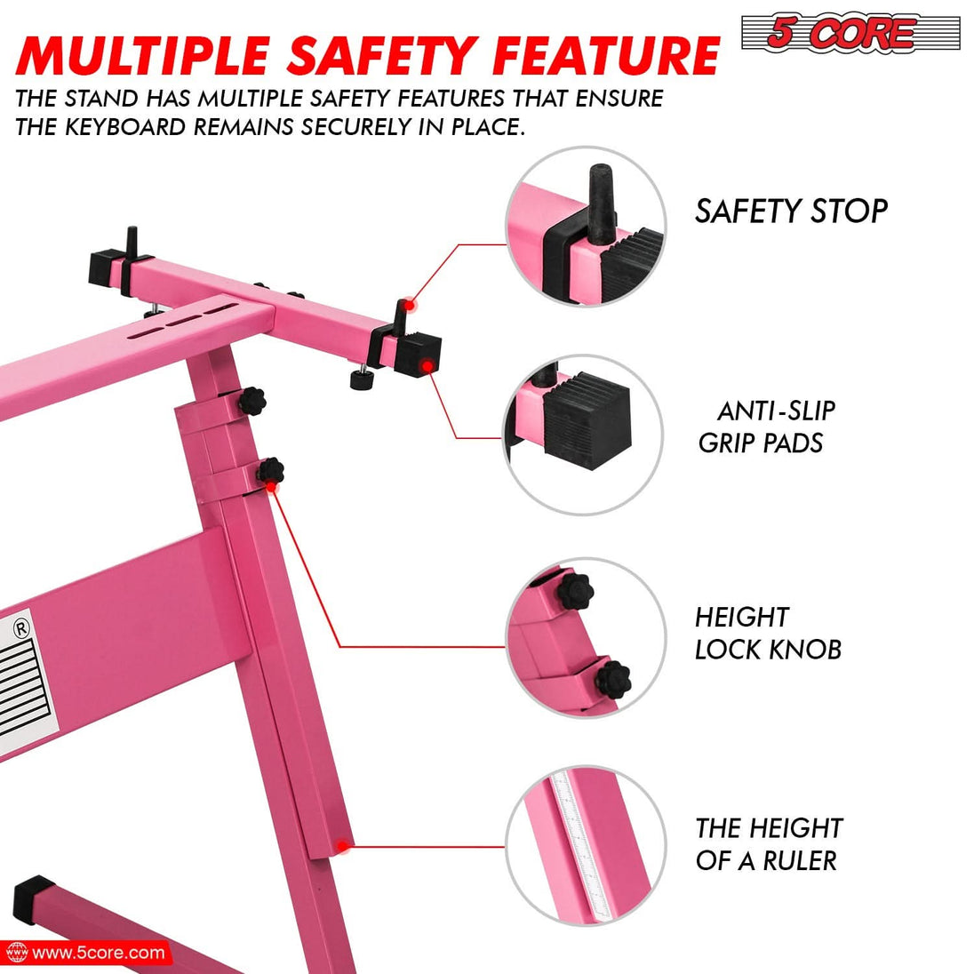 Piano riser Z frame pink with bench by 5Core for keyboard players