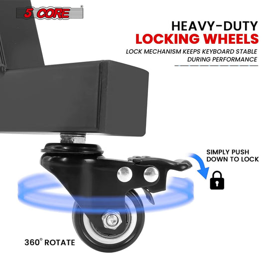 5Core Z style sturdy electric keyboard riser holder with wheels, adjustable height, black color