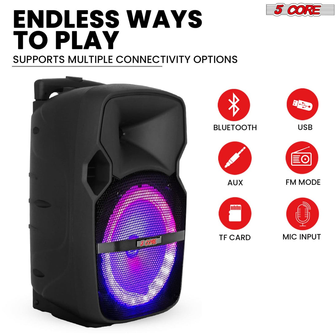 Powerful PA speaker system with clear sound, multiple connectivity options, and ideal for events and performances