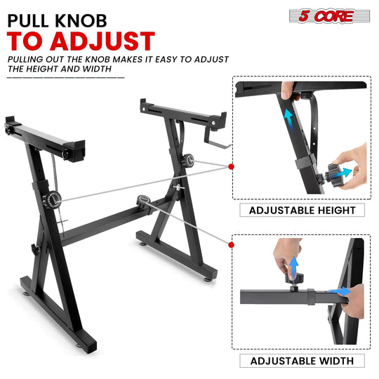 5Core keyboard stand adjustable z style piano riser black + keyboard piano bench black by 5Core for professional use