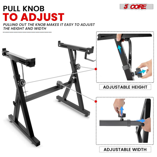 5Core keyboard stand adjustable z style piano riser black + keyboard piano bench black by 5Core for professional use