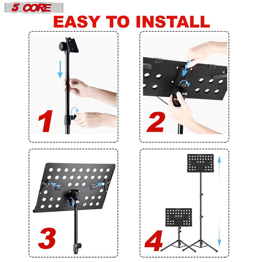 5Core sturdy black music stand folding tripod for musicians