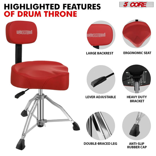 5Core red drum throne stool with comfortable backrest support