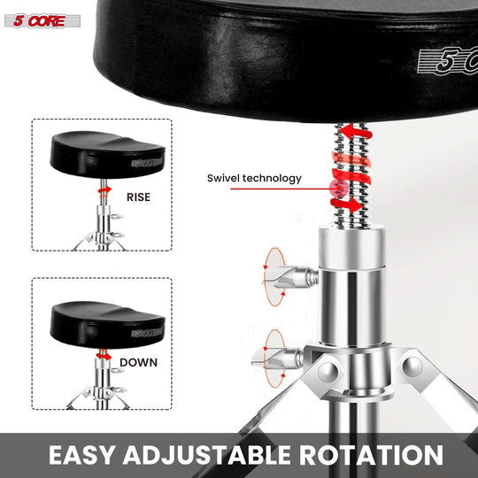 Adjustable padded stool in black with saddle top for guitar and drums