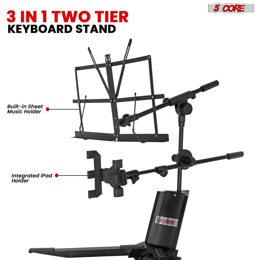 Black 2 level stand for electronic keyboards and synths by 5Core