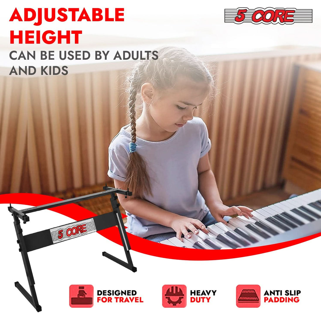Durable 5 Core Z-stand for keyboards, synthesizers, and MIDI controllers