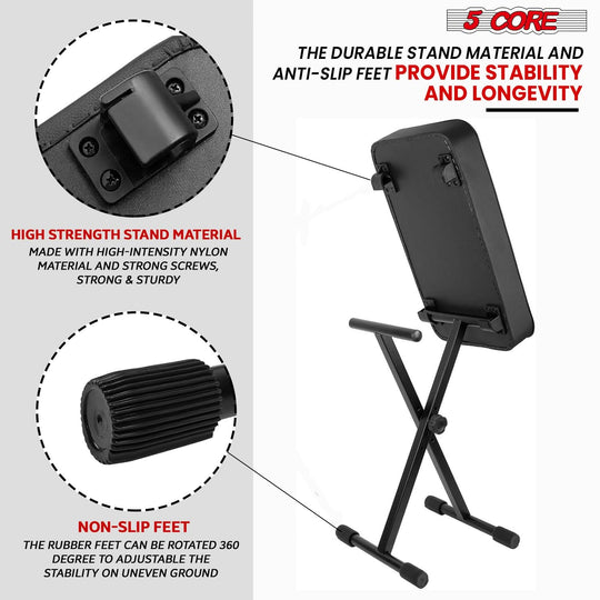 5Core keyboard stand adjustable z style piano riser black + keyboard piano bench black - 5Core high quality product image