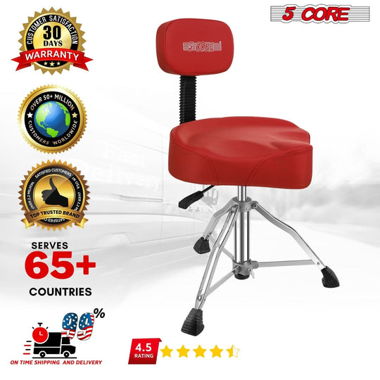 Guitar and drum stool red padded with backrest by 5Core