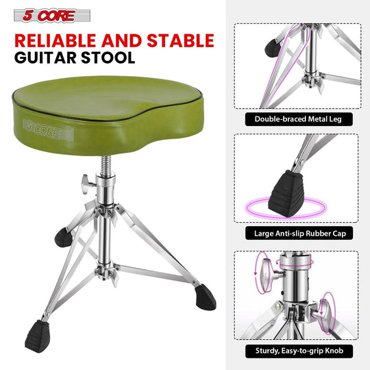 5Core guitar and drum stool with stable tripod base and saddle cushion
