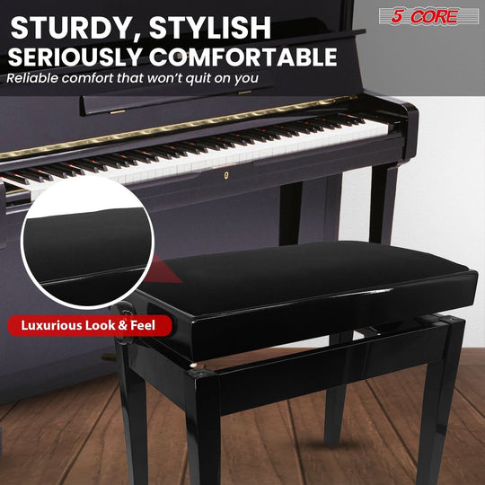 5 Core solid wood piano bench with ergonomic design for keyboard use