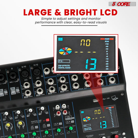 5Core DJ board with precise faders and EQ controls