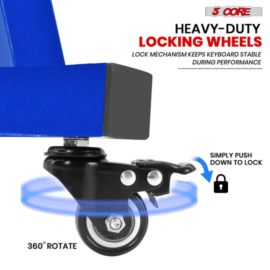 Electric piano riser stand Z style blue with wheel support by 5Core