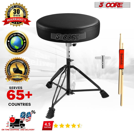 5Core adjustable black drum throne, padded stool, perfect for kids and adult drummers