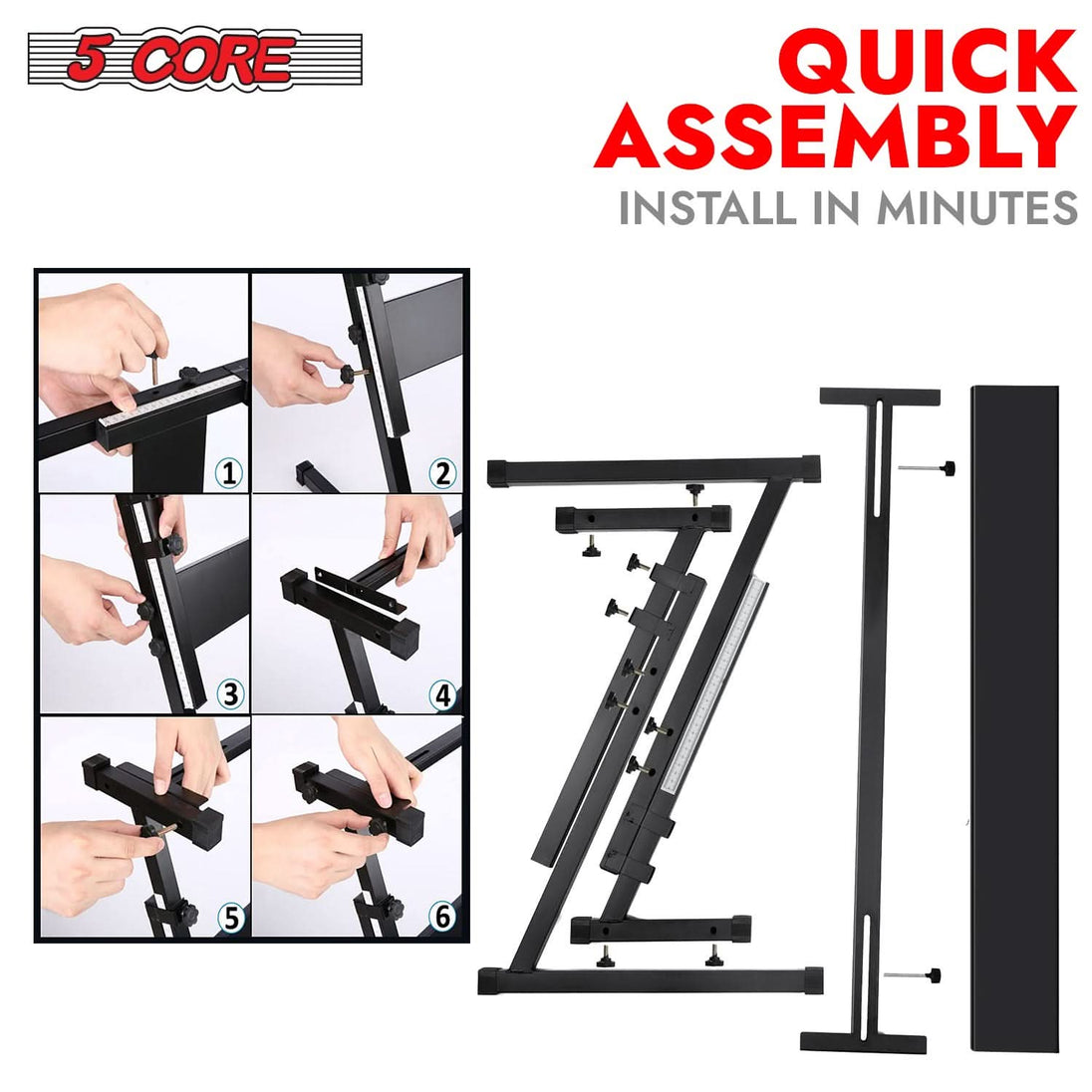 5 Core heavy duty Z style keyboard riser with adjustable height features
