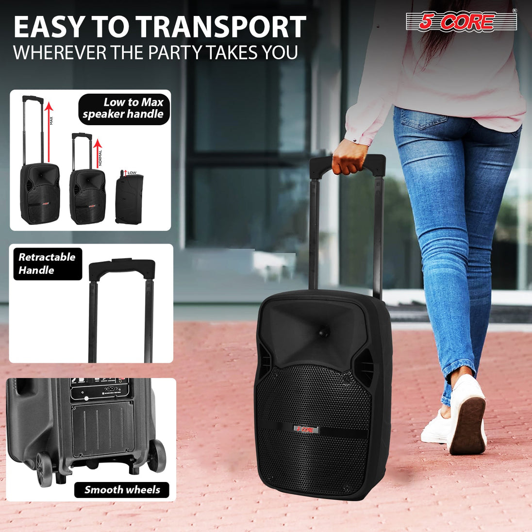 5Core 8 inch portable party speaker with built-in mic receiver and PA output