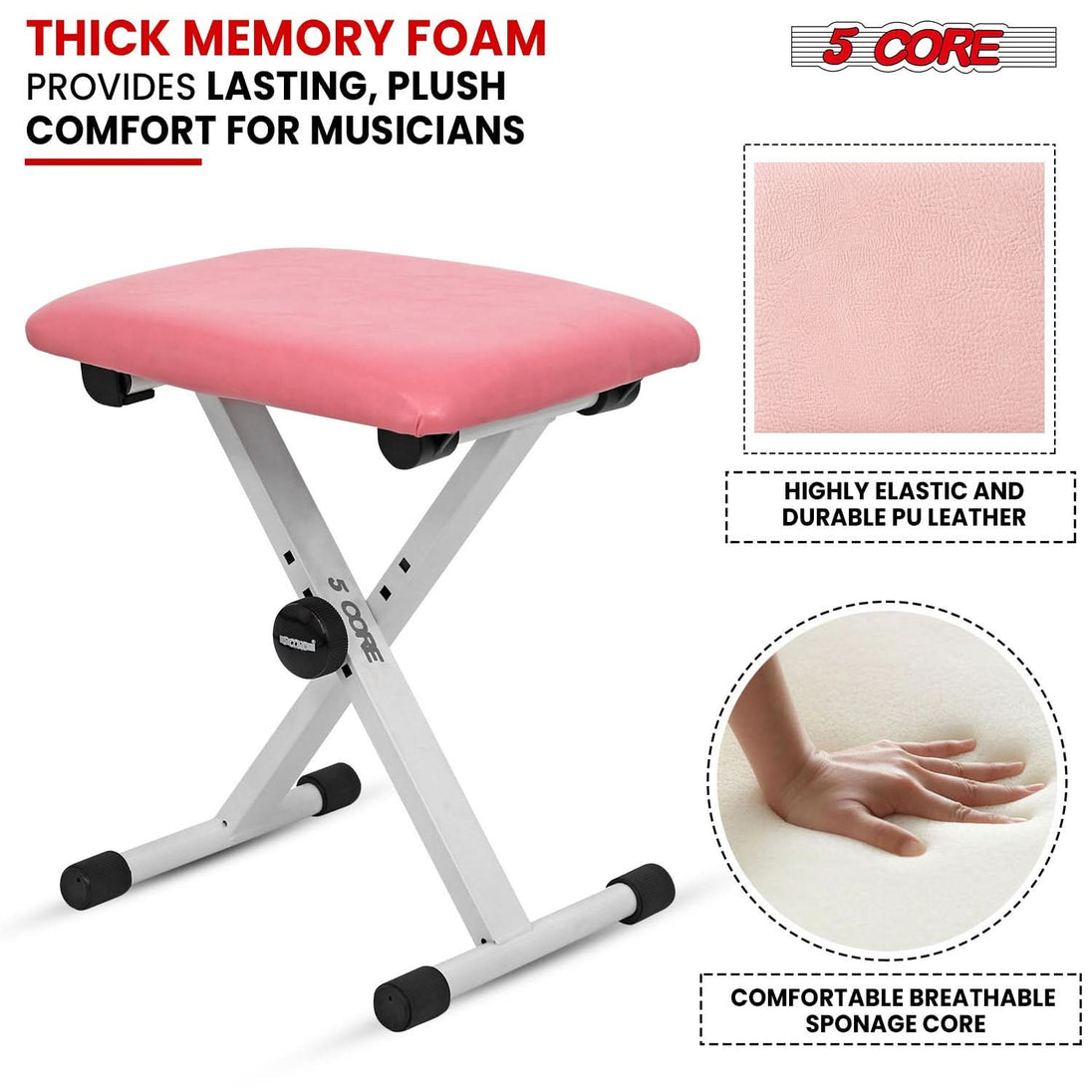 Heavy Duty Adjustable Z Style Keyboard Stand with Pink Piano Bench