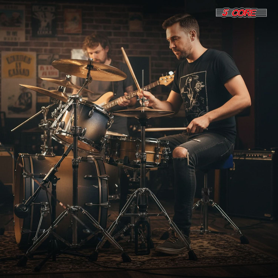 5 Core Drum Throne 4" Thick Padded Guitar Stool 441Lb Capacity 20-26” Adjustable Drummer Chair