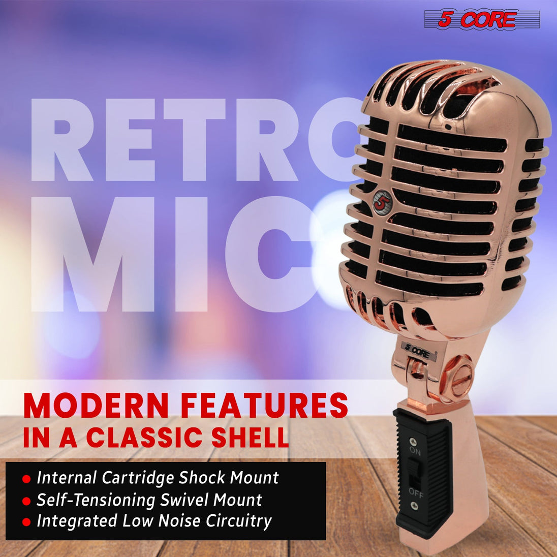 5 Core Retro Dynamic Vocal Iconic Microphone Vintage Style Classic Cardioid Unidirectional Mic