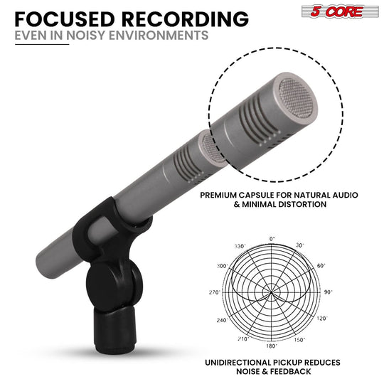 5 Core Drum Microphone Kit 7Pc All Metal Drummer Mics Tom/Snare & Cymbals Wired Instrument Drums Set